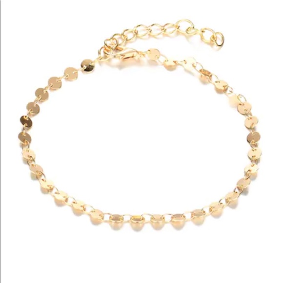LAST ONE Gold Dainty Disc Chain Anklet - Picture 3 of 4